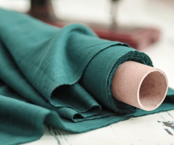 Linen fabric. Dark Teal linen. Medium weight Baltic linen fabric. Flax linen fabric. Prewashed soft linen fabric by meter or yard.