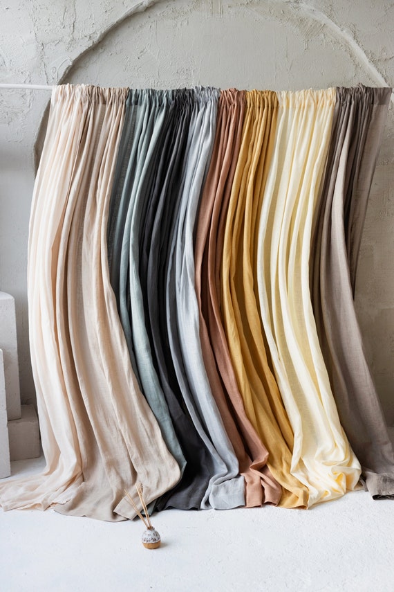 Linen Sheer Curtains in various colors. Rod Pocket Sheer Drape. Ruffled Header Rod Pocket Curtain Panel. Linen Curtains for Home.