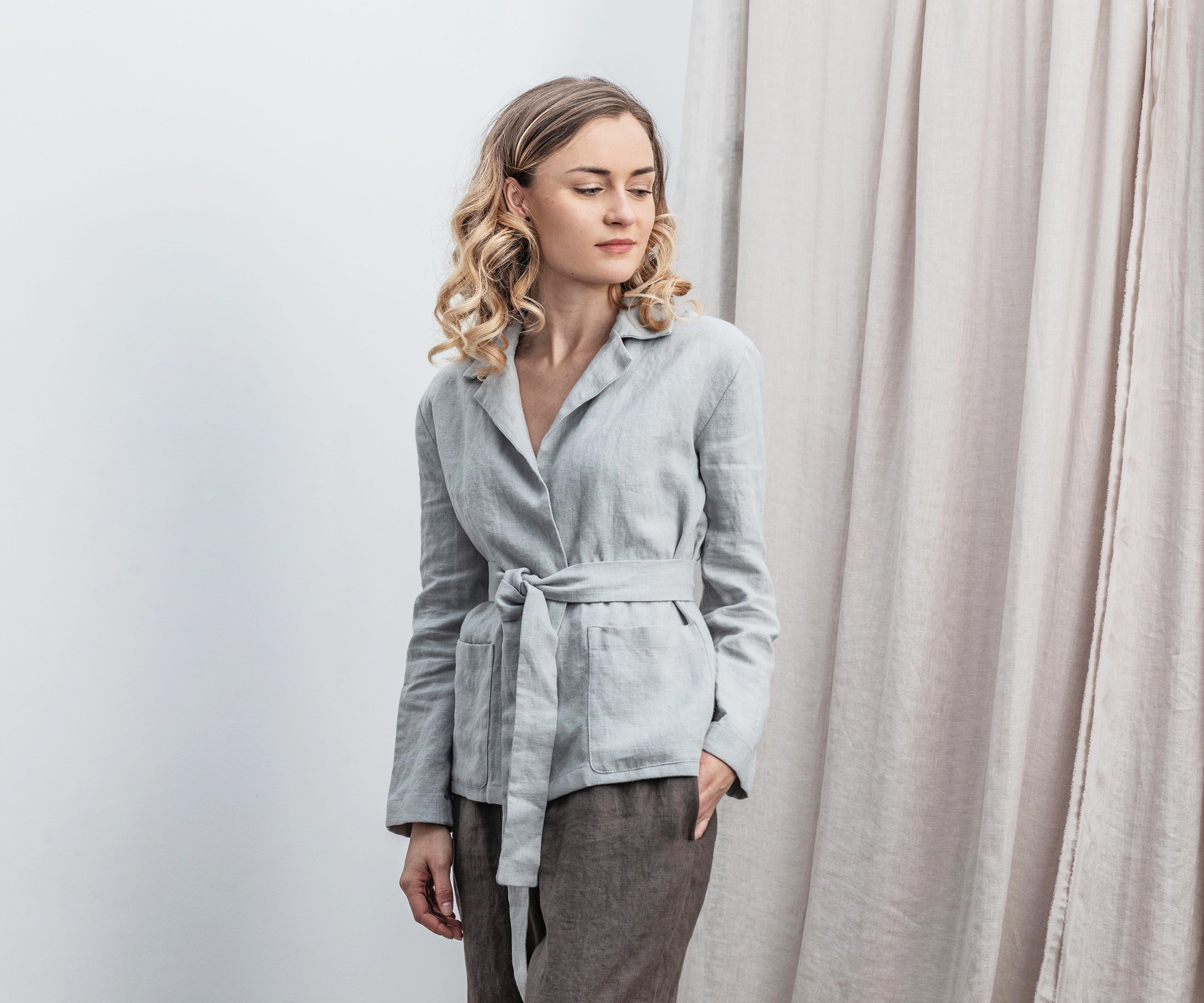 Linen jacket. Womans jacket with long sleeves. Wrap linen jacket. Linen ...