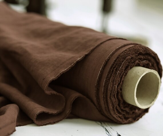 Linen fabric. Dark Chocolate medium weight linen. Baltic linen fabric. Flax linen fabric. Prewashed soft linen fabric by meter or yard.