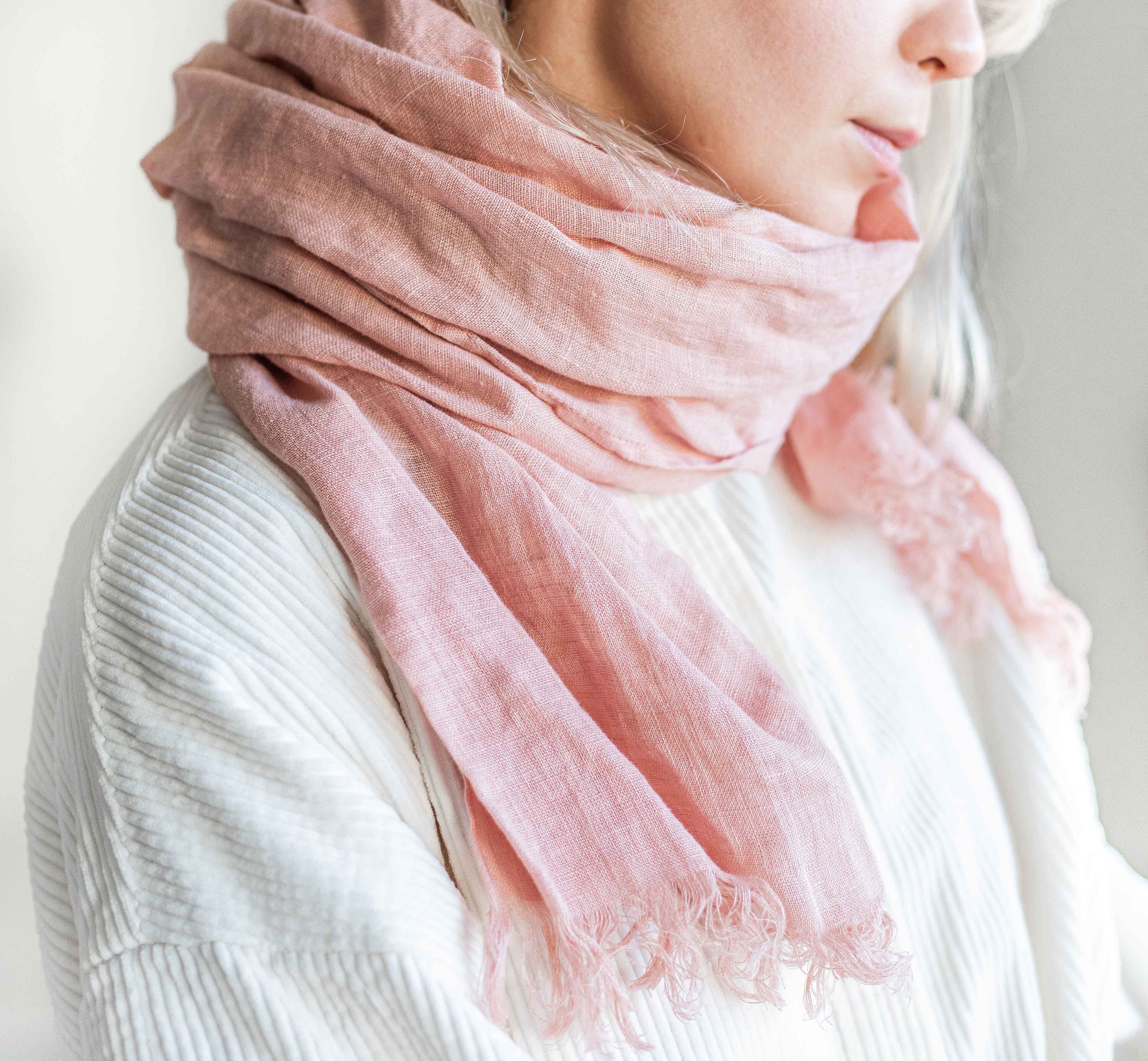 Linen Gauze Scarf. Washed Light Weight Linen Scarf. Handmade Soft