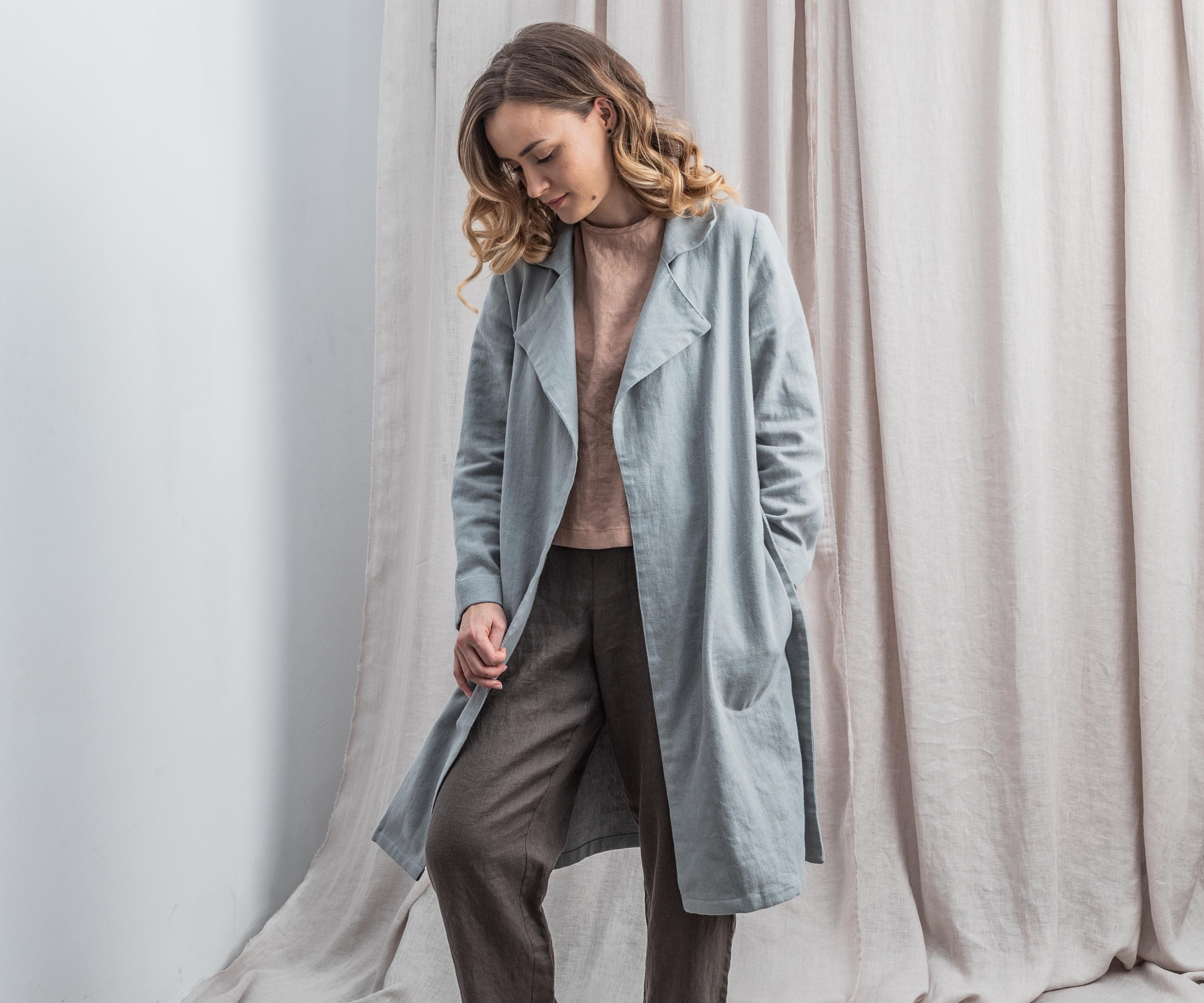 Linen coat in heavy weight linen fabric / Loose knee length linen ...