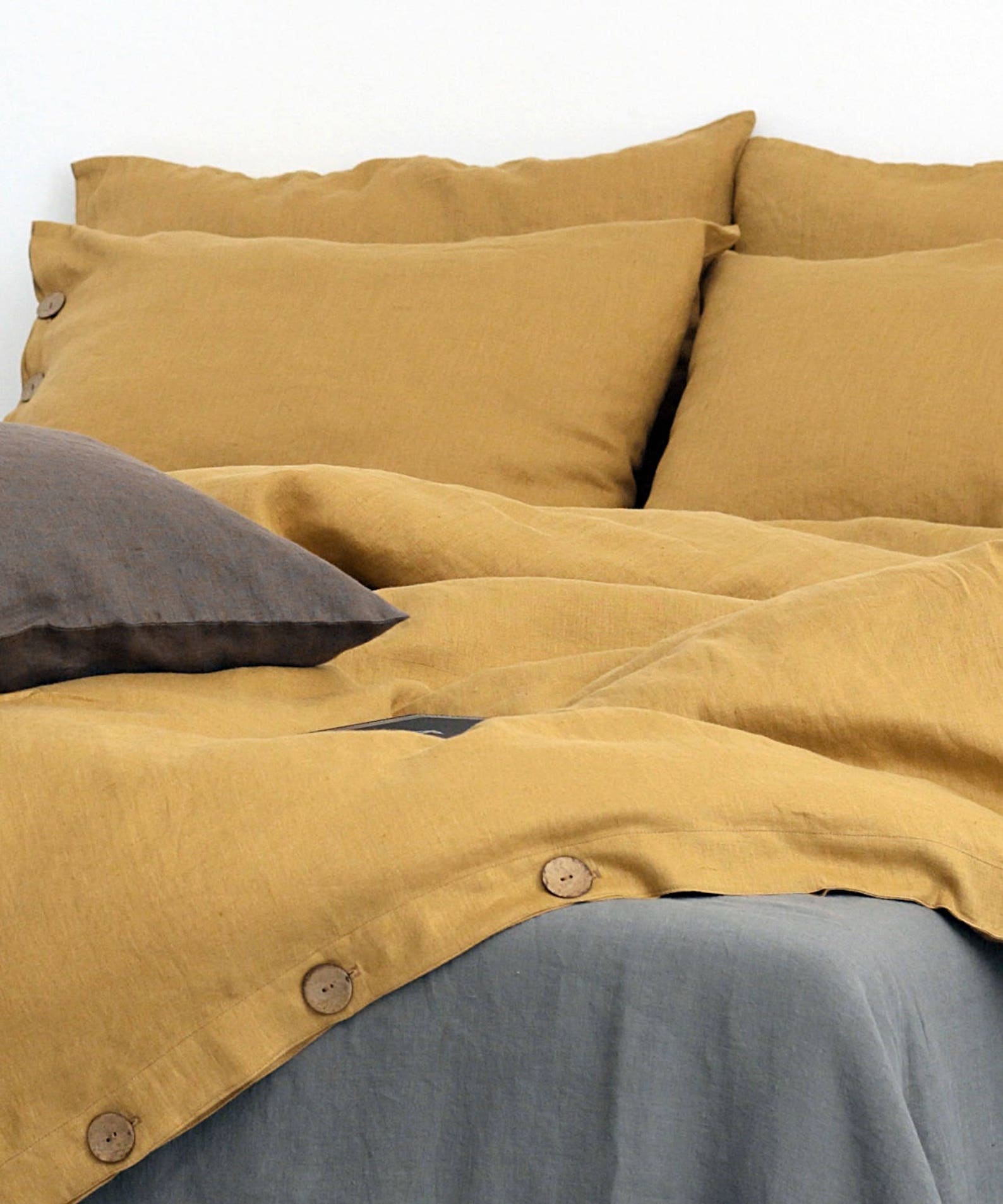 Linen duvet cover. Mustard color duvet. Linen Quilts. Linen Etsy
