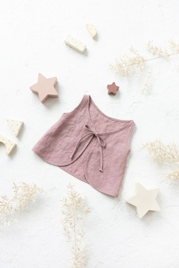 Girls linen top with the straps on the back. Linen top  with ties. Sleeveless boho children top with bow tie. Summer tie strap toddlers top