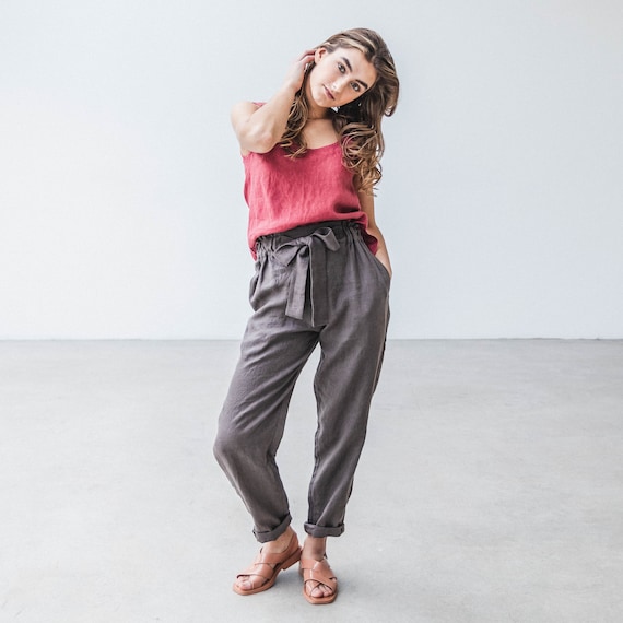Pantalon femme ceinture clearance noeud