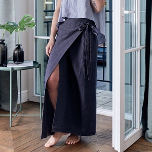 Linen skirt. Summer skirt in Charcoal color. Wrap linen skirt. Straight skirt. Long floor length linen skirt. Available in 47 colors.