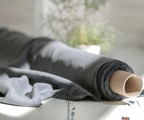 Linen fabric. Graphite linen. Gray medium weight Baltic linen fabric. Flax linen fabric. Prewashed soft linen fabric by meter or yard.