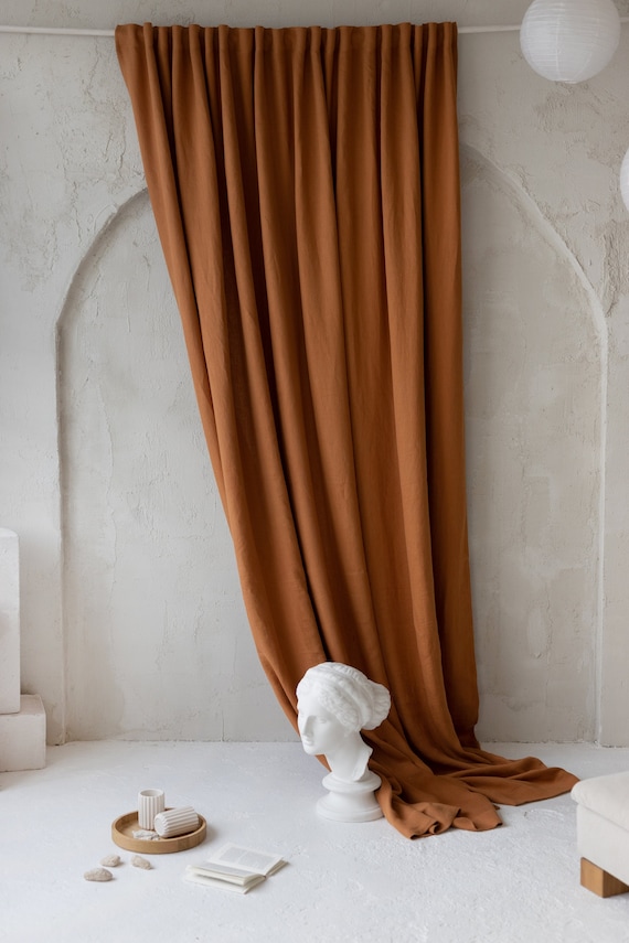 Wide and Heavy Linen Curtains. 264cm/104inches Cinnamon color Linen Long Curtains. Heavy Linen Large Linen Curtains. Custom Size Linen.