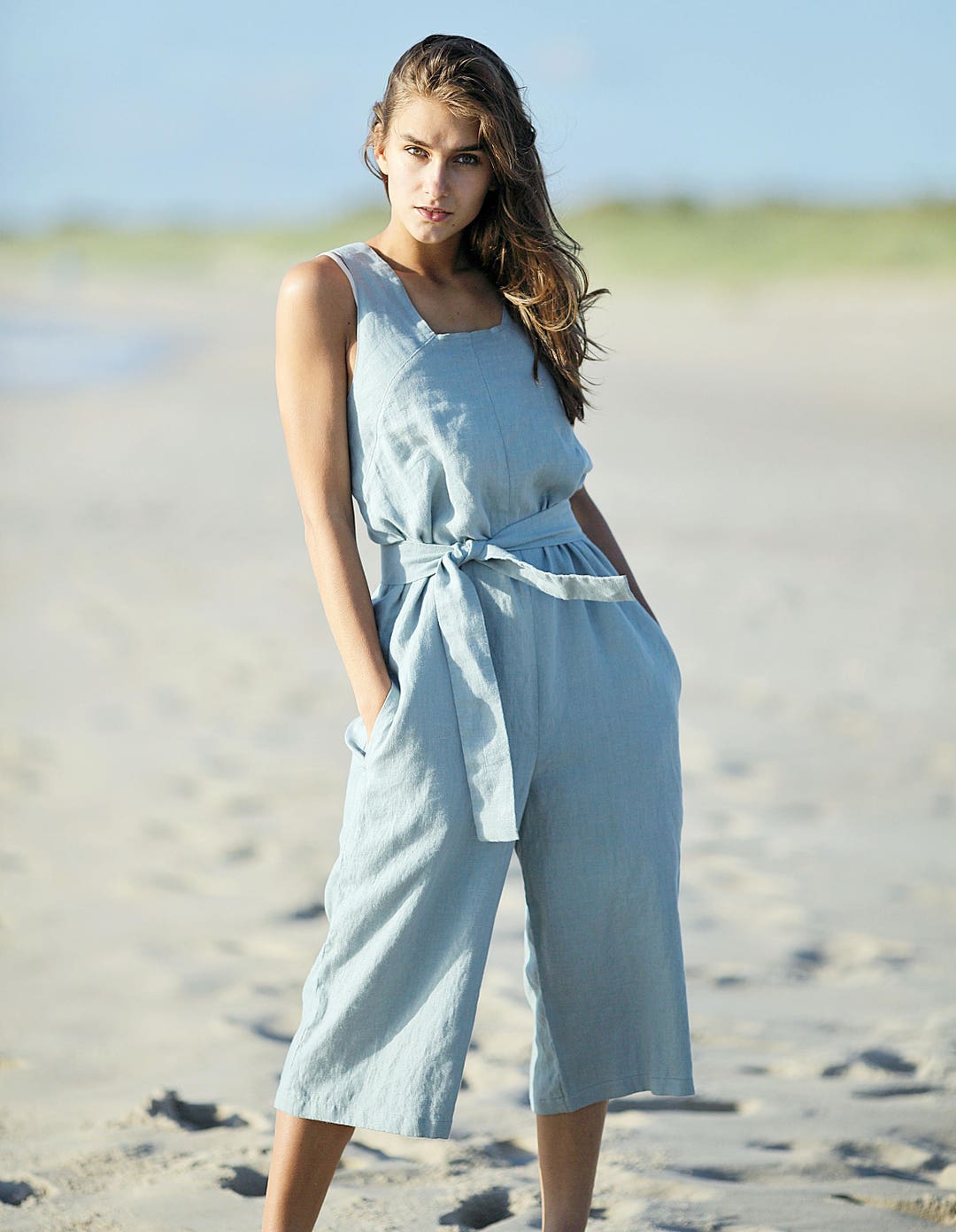 Elegant Drop Crotch Linen Jumpsuit / Handmade Linen Outfit / - Etsy