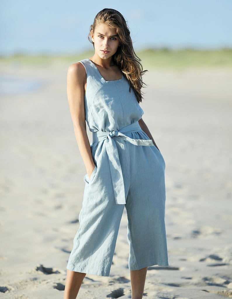 Elegant Drop Crotch Linen Jumpsuit / Handmade Linen Outfit / Etsy