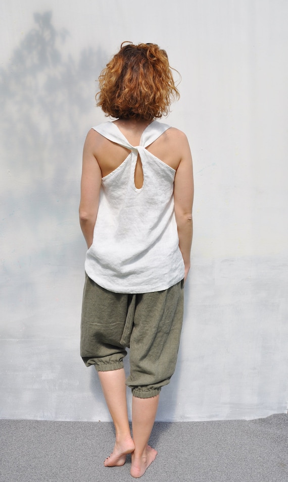 Linen tank top SCARLETT. Natural Loose linen top blouse. Tunic blouse. Linen clothes. White linen tank. Sleeveless flax shirt.