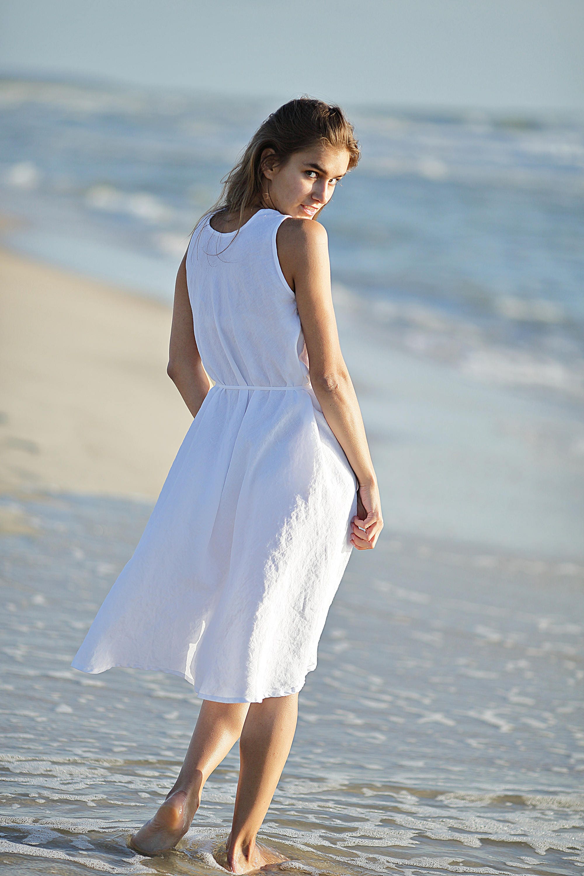 Linen dress. Sundress with a sash belt. Sleeveless dress. Summer dress ...