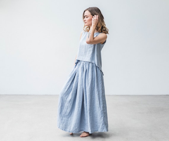 Linen skirt. Long linen skirt. Elastic waistband skirt. Skirt with pockets. Handmade skirt. Maxi skirt. Summer skirt. Flax skirt.