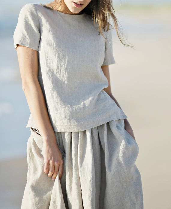 Linen shirt ABIGAIL. Linen blouse. Linen tank top. Women shirt. Linen top. Short sleeves blouse. Trendy blouse. Summer linen shirts.