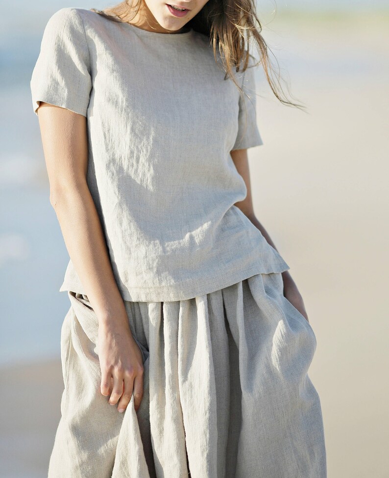 Afnan Linen Blouse -Teal main image 1