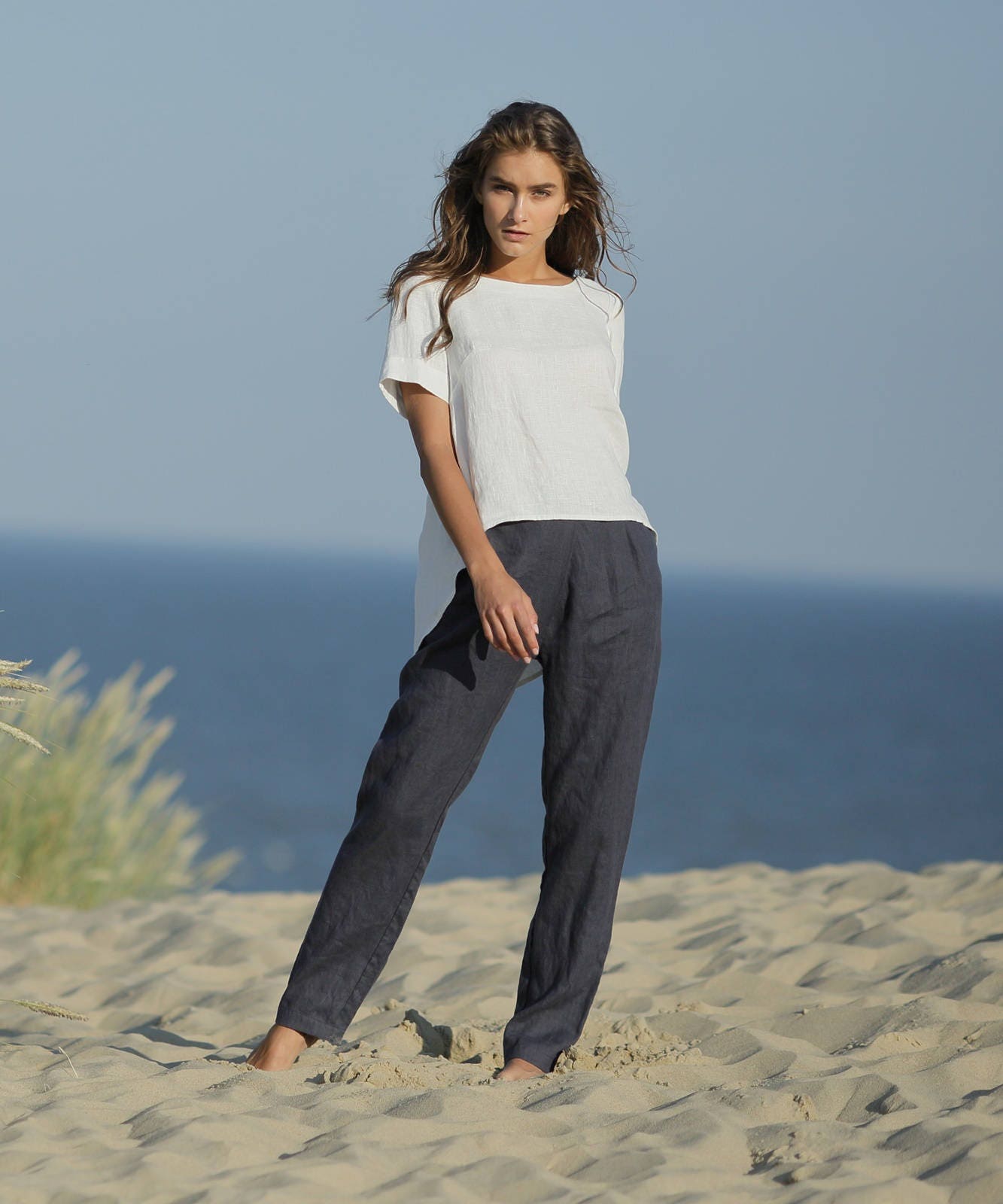 Linen pants / Comfortable eco friendly straight summer linen pants with pockets / Casual women