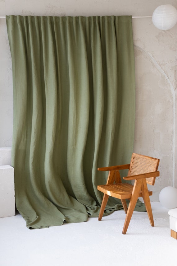 Extra Wide 274cm/107inches Linen Curtains.  Olive Green color Linen Long Drapery. Large Linen Curtains in Various Colors. Custom Size Linen.