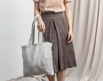 Large linen bag. Natural shopping bag with inside pocket. Linen tote bag in various colors.