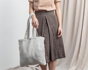 Large linen bag. Natural shopping bag with inside pocket. Linen tote bag in various colors.