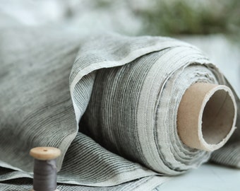 Tela de lino. Lino natural a rayas. Lino de grosor medio. Tela de lino báltico. Tela de lino. Tela de lino suave prelavada por metro o yarda.