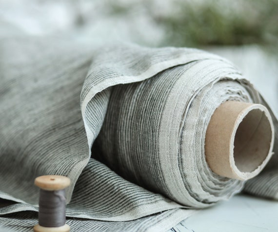 Linen fabric. Natural Stripped2 linen. Medium weight linen. Baltic linen fabric. Flax fabric. Prewashed soft linen fabric by meter or yard.