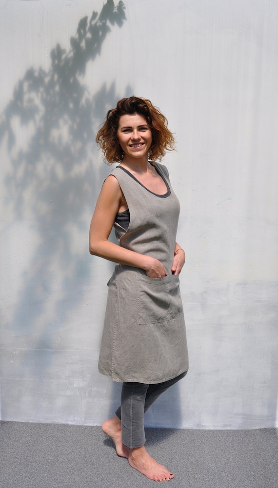 Wrap apron. Natural linen apron. Womans Linen apron. Smock apron. Linen Apron Dress. Full apron. Organic apron. Work apron. Linen pinafore.