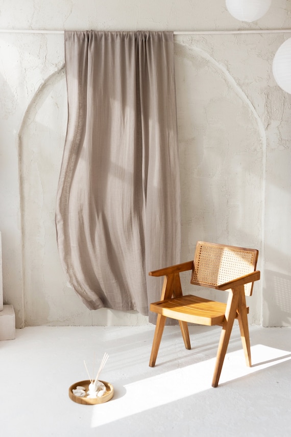 Linen CURTAINS in natural linen color. 55"/140cm width panel with rod pocket. Custom length window drape in various colors.