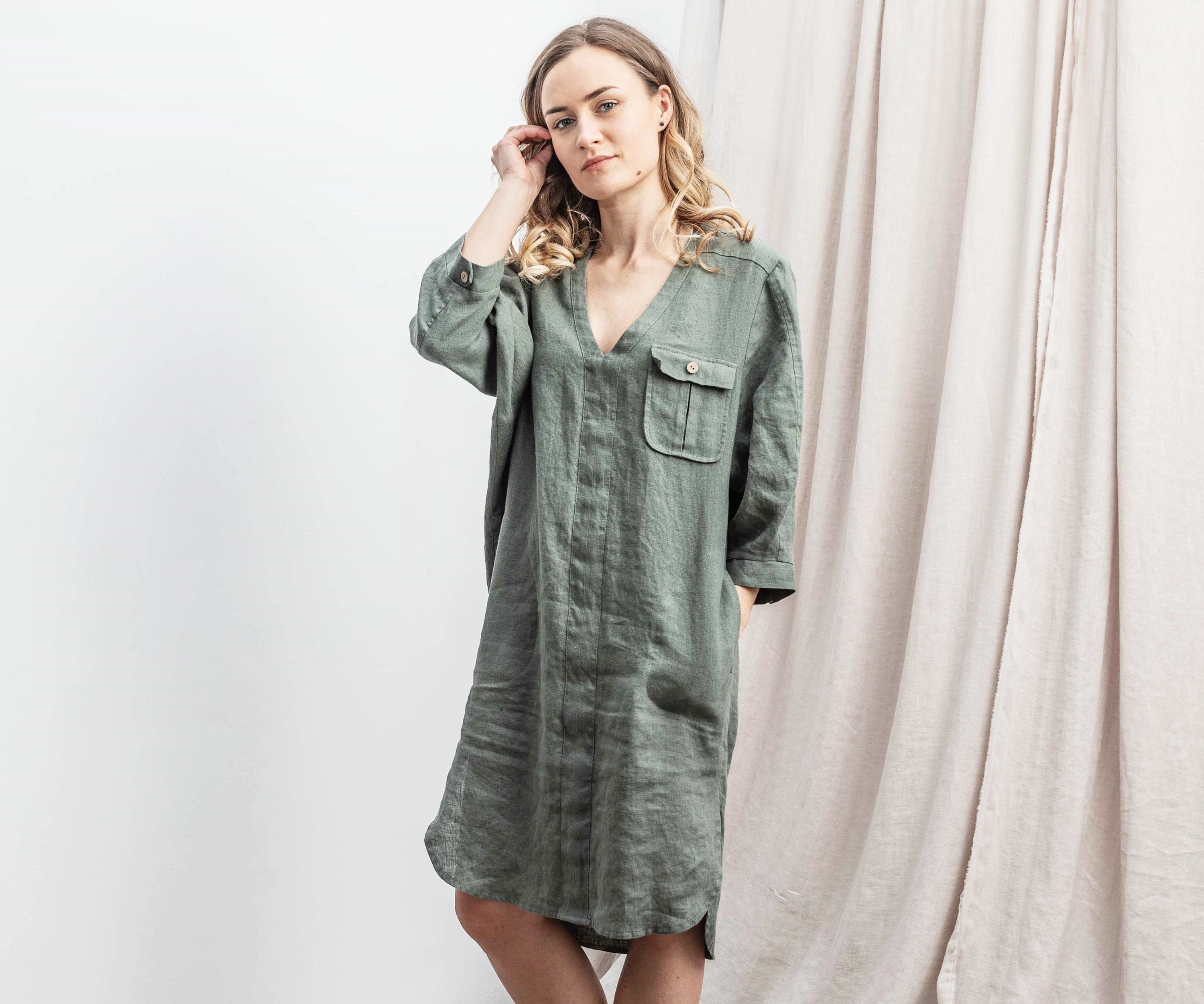 women's linen shirt dress