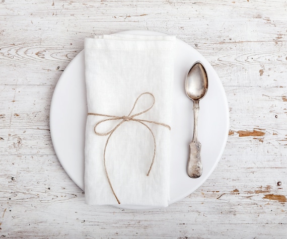 Linen napkins in cream white color. Set of 2/3/4 washed 16.5" square simple finished soft linen napkins available in 47 colors.