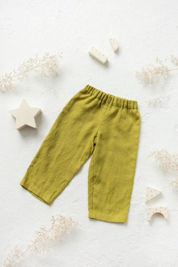 Girls linen straight pants in Pear green color.  Linen harem pants for gils and boys. Linen toddler pants.