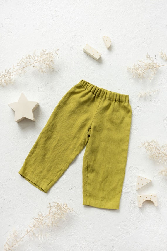 Girls linen straight pants in Pear green color.  Linen harem pants for gils and boys. Linen toddler pants.