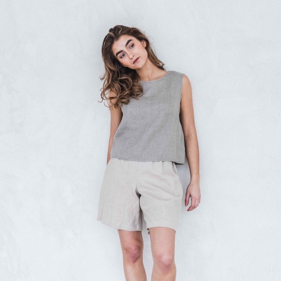 Linen shorts for woman / simple soft and natural shorts with pockets / available in 47 colors