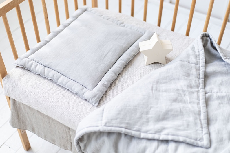 Linen quilted pillow for baby crib.Linen pillow. Linen baby shower gift.Linen pillow with filling. Natural linen pillow.Ecofriendly pillow. image 1