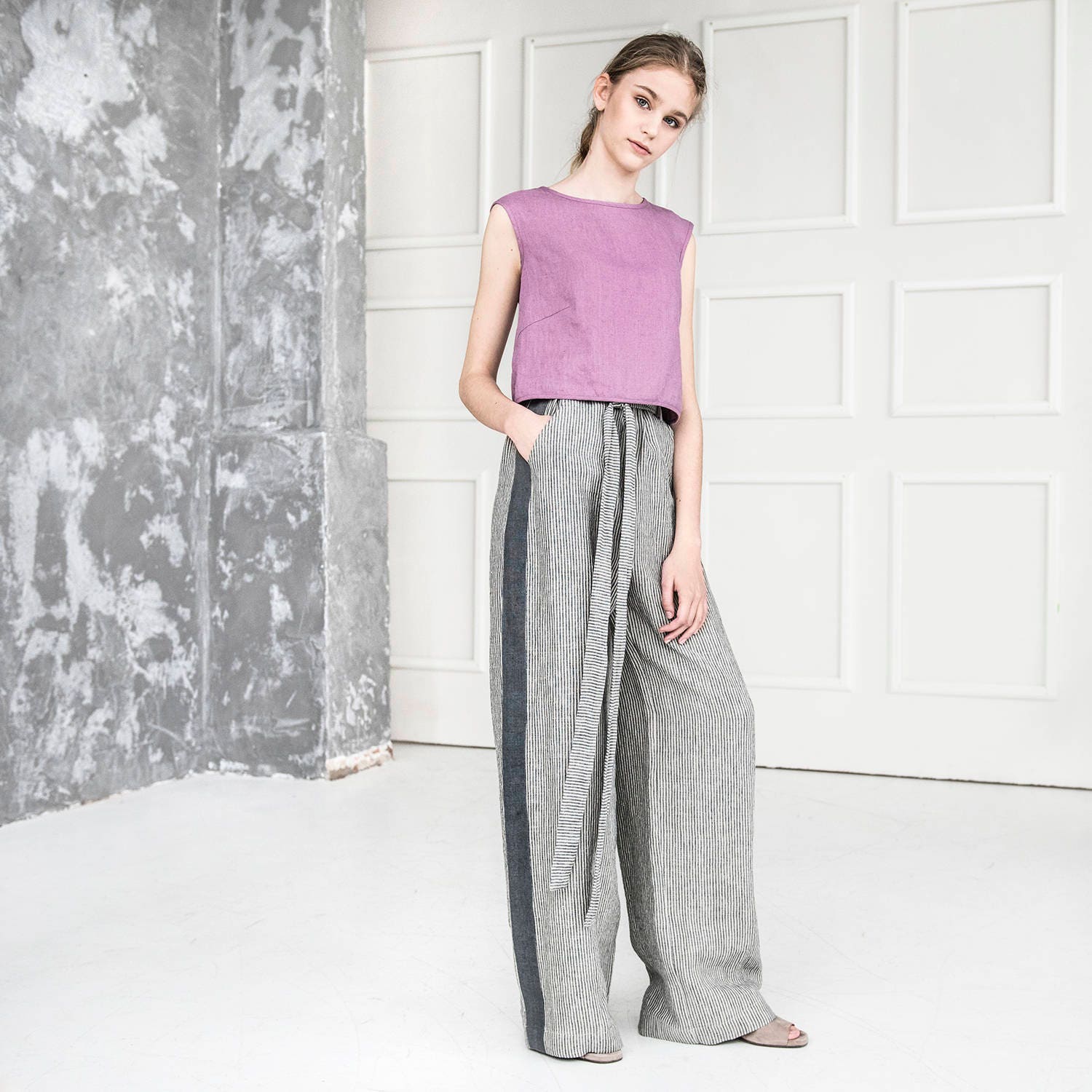 wide leg linen pants palazzo