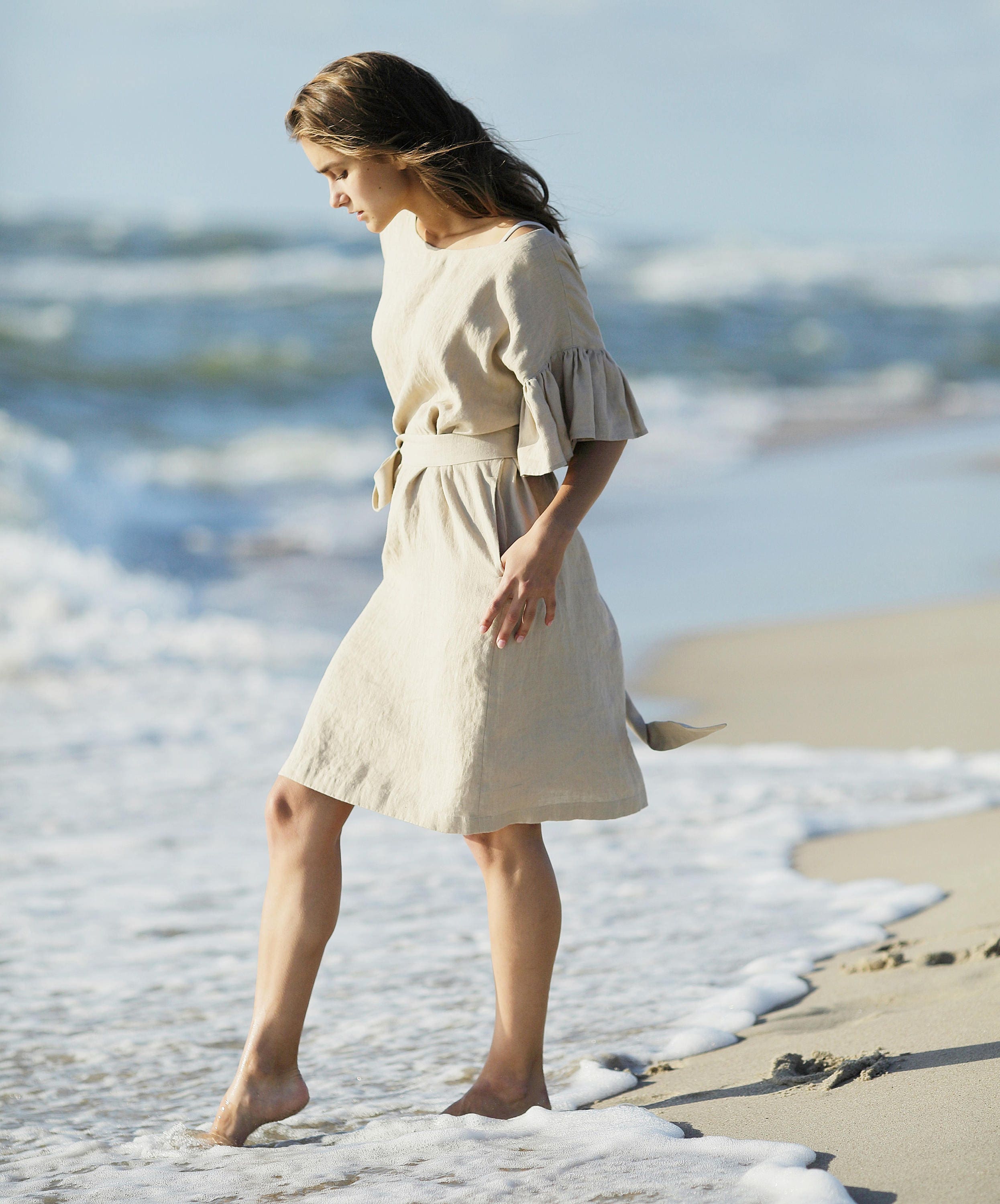 Linen dress / boat neck linen summer tunic / organic plus size modern ...