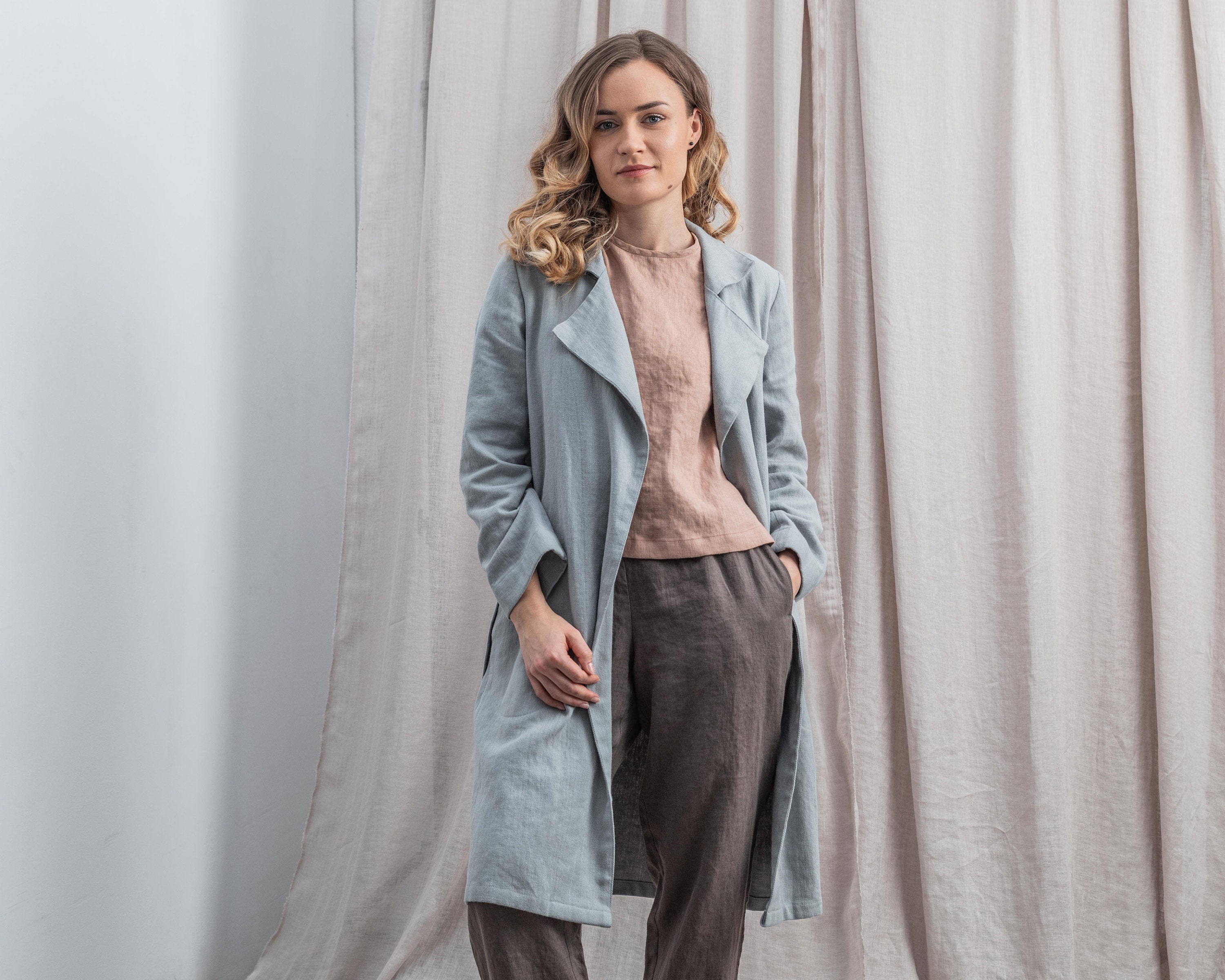 Linen coat in heavy weight linen fabric / Loose knee length linen ...