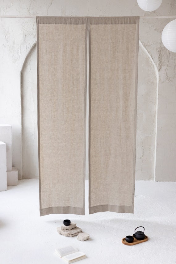 Linen Noren in Natural color. Japanese Door Curtain. Noren drapes. Rod Pocket Japanese style Curtain. Curtains in 47 color choices.