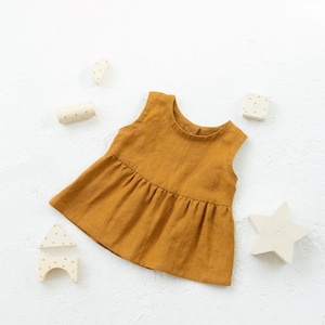 Girls linen ruffle top in Terracota color.  Linen Sleeveless boho children top. Summer top  for toddlers and babies.