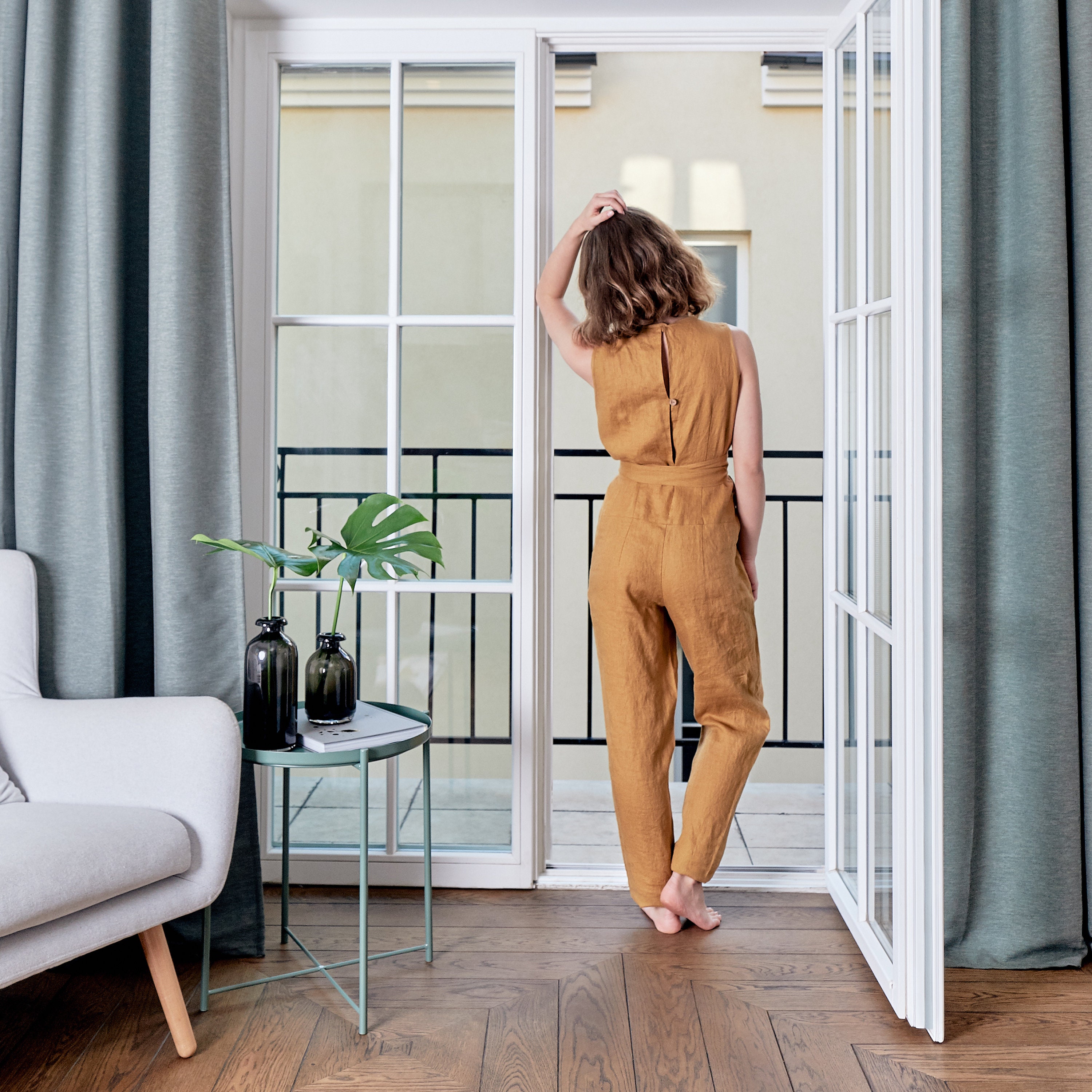 linen overall jumpsuit