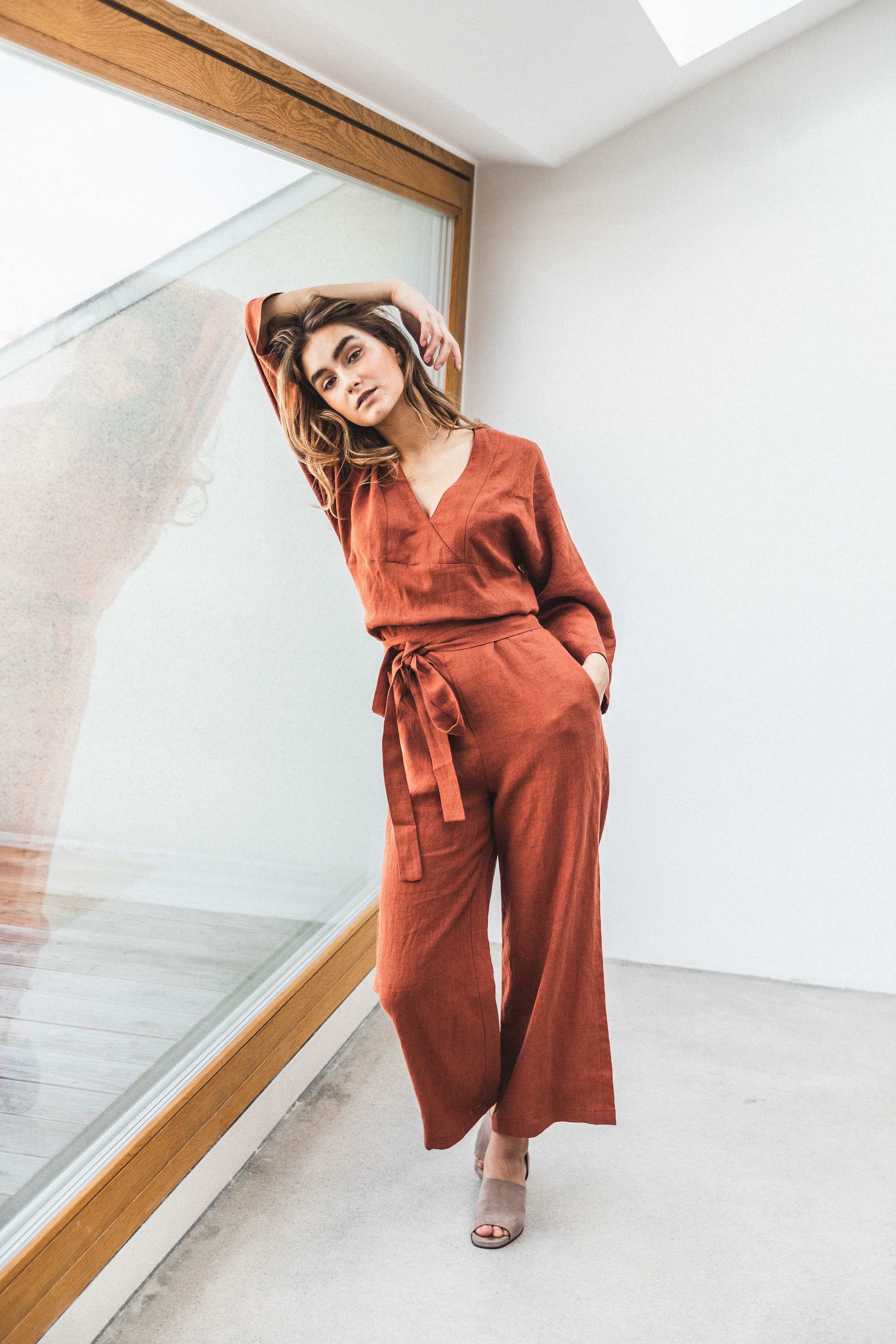 linen jumpsuit with sleeves