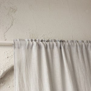 Linen Light Curtains in Silver Gray Color. Headed Rod Top Drape. Semi Sheer Curtains. Handmade Window Treatment. Medium Weight Linen Curtain image 5