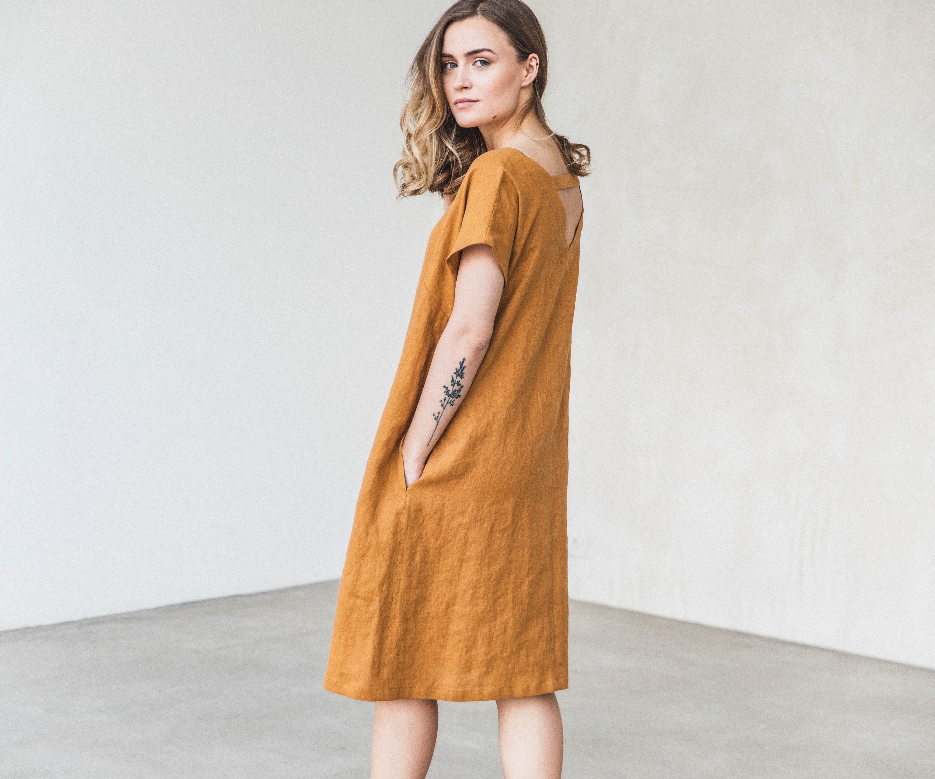 Linen Dress in Mustard Yellow Color. Plus Size Dress. Knee Length Short  Sleeves Dress. Maternity Friendly Dress. Available in 47 Colors. - Etsy  Norway