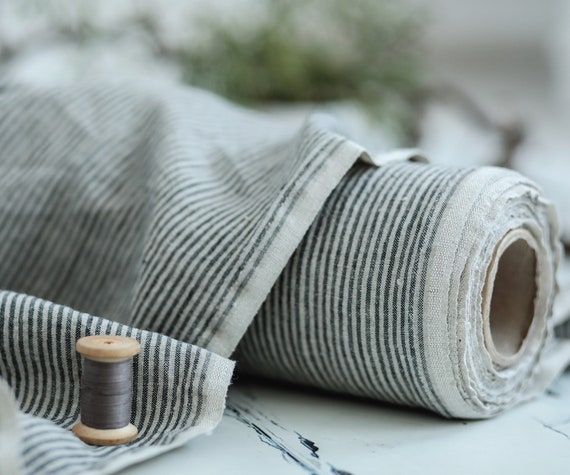 Linen fabric. Natural Stripped1 linen. Medium weight linen. Baltic linen fabric. Flax fabric. Prewashed soft linen fabric by meter or yard.