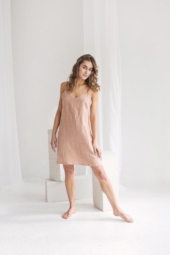 Linen nightdress. Linen pajama. Linen sleepwear. Linen pajama  for woman in Dusty Peach color. Linen sleep dress available in 47 color.