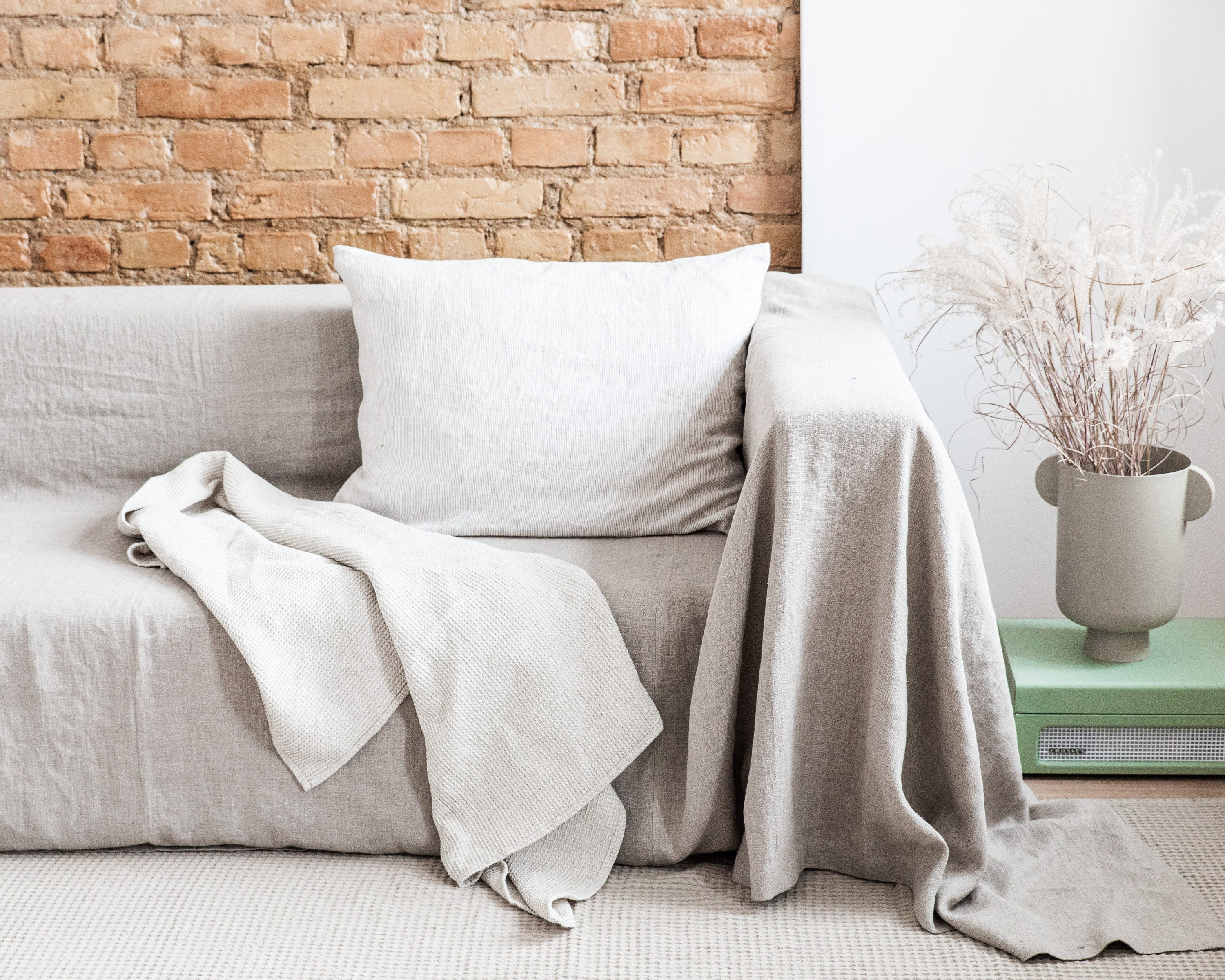 Linen Couch Slipcover. Extra big Couch Cover in Natural linen color