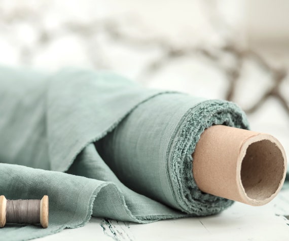 Linen fabric. Dusty mint color medium weight linen. Baltic linen fabric. Flax linen fabric. Prewashed soft linen fabric by meter or yard.