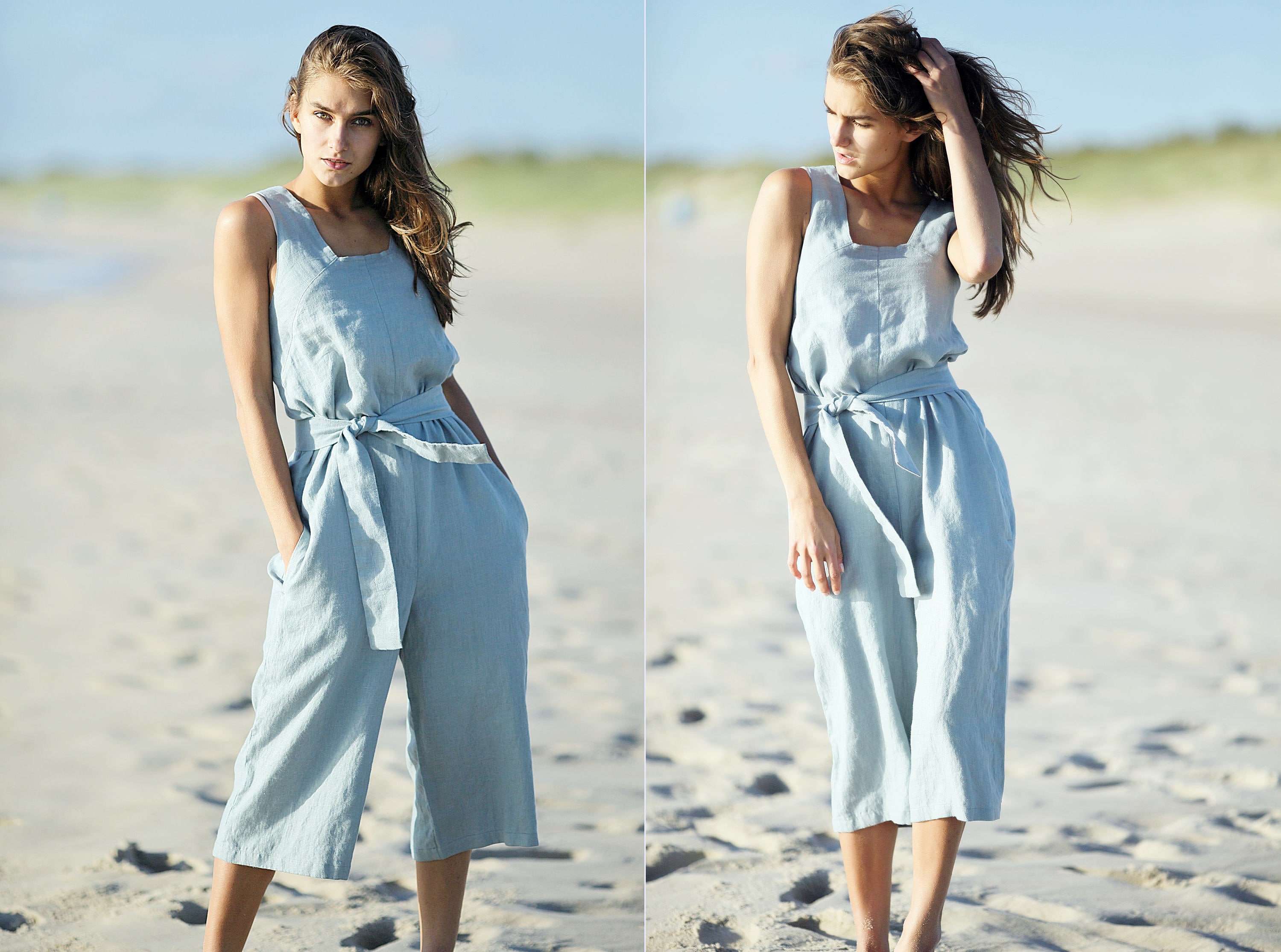 Linen jumpsuit. Linen organic sleeveless summer cloth. Wide leg pants ...