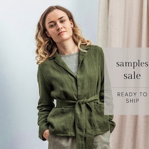 Heavy weight Linen jacket. Linen jacket with belt. Womans jacket with long sleeves. Linen cozy coat. Wrap linen jacket. Linen clothing.
