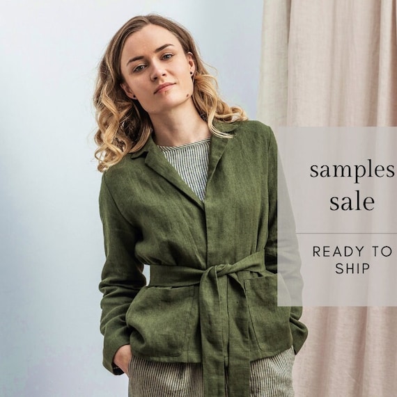 Heavy weight Linen jacket. Linen jacket with belt. Womans jacket with long sleeves. Linen cozy coat. Wrap linen jacket. Linen clothing.