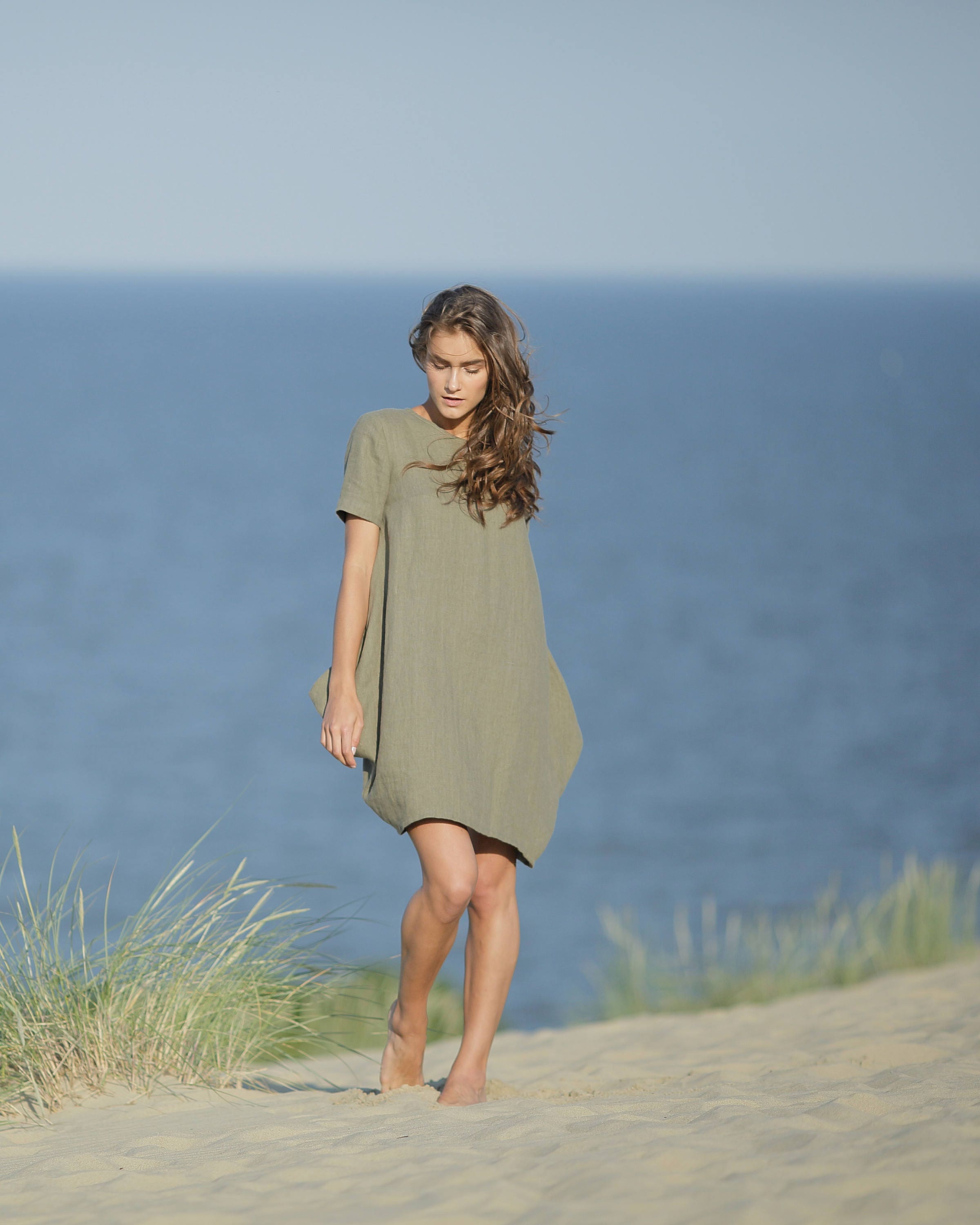 Linen short sleeves dress / loose fit sundress / tulip dress / mini ...